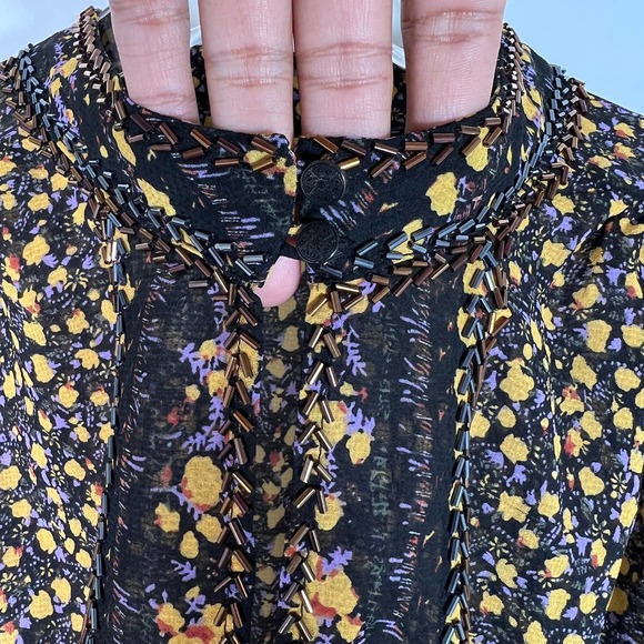 Free People Women's If I Had You Top M Floral Beaded Embellished Peplum Blouse - Picture 6 of 12